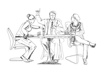 Silhouettes of successful business people working on meeting. Sketch