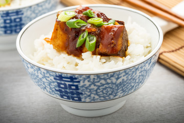 Barbecue-Tofu mit Reis - barbecue tofu with rice