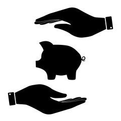 Pig sign in hand icon