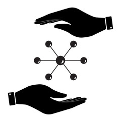 Molecule in hand icon