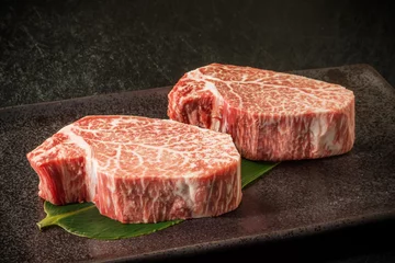 Fotobehang 高級和牛ステーキ high-quality Japanese beef steak sizzl © norikko