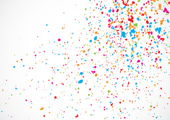 Colorful confetti isolated on white background. Abstract white background with many splattered falling round confetti pieces. Confetti random background Pattern made of calligraphy ink drops. Vector.