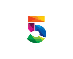 Number 5 Color Poly Logo Design