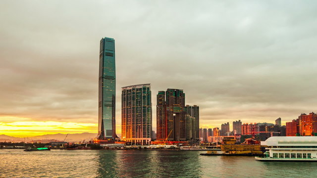 Skyscrapers in Hong Kong. Timelapse