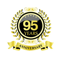 95 anniversary with glossy golden wreath and ribbon 