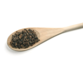 Dry Chinese green tea leaves Ololong isolated