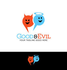Logo design of angel and devil talk bubble characters for business or website 