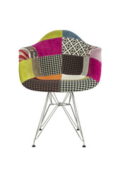 Patchwork Fabric Chair with Metal Legs, Front View