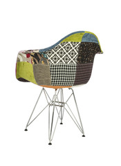 Patchwork Fabric Chair with Metal Legs, Three Quarter Rear View