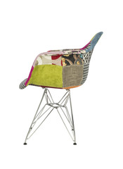 Patchwork Fabric Chair with Metal Legs, Side View