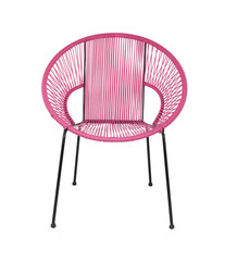 Pink Rattan Outdoor Chair on White Background, Front View