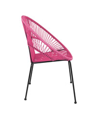 Pink Rattan Outdoor Chair on White Background, Side View