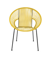 Yellow Rattan Outdoor Chair on White Background, Front View