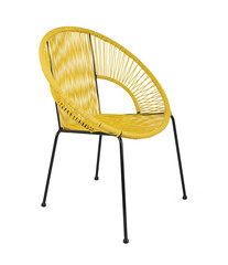 Yellow Rattan Outdoor Chair on White Background, Three Quarter View