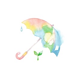 パステルカラーの傘と新芽