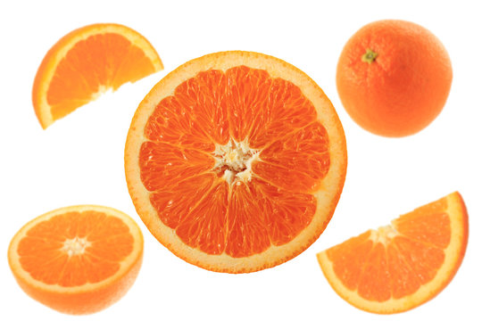 cut orange on the white background