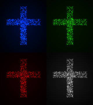 Christian cross set on dark background