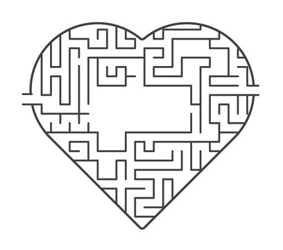Heart maze illustration. find out of love concept. vector stock.