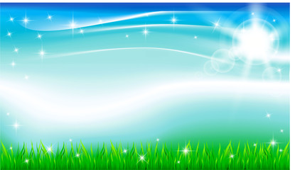 Obraz premium Vector illustration summer landscape with green leaves