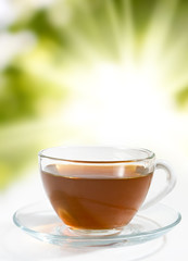 image of a cup of tea on a green background closeup