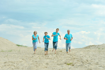 Grandparents with grandchildren on  beach