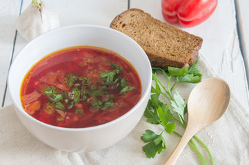 big bowl of borscht with herbs
