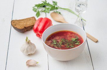 big bowl of borscht with herbs