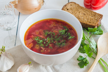 big bowl of borscht with herbs