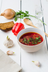 big bowl of borscht with herbs