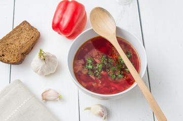 big bowl of borscht with herbs