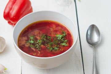 big bowl of borscht with herbs