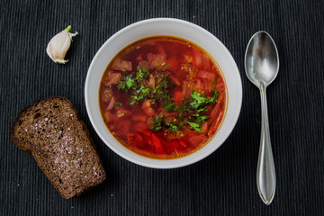 big bowl of borscht with herbs
