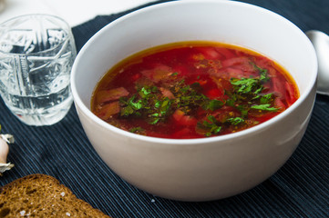 big bowl of borscht with herbs