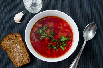 big bowl of borscht with herbs
