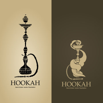 Set of two beige and brown hookah logos