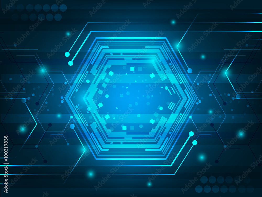Poster abstract vector futuristic digital innovation background with circuit board, hexagon, shiny effect a