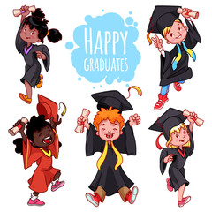 Very happy kids. Graduates in gowns and with a diploma in hand.
