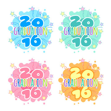 Four badges for 2016 graduation ceremony at a kindergarten.