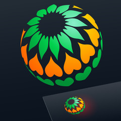 Vector colorful logotype with hearts on dark Background.