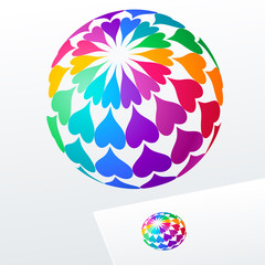 Vector colorful logotype with hearts.  Emblem for Cosmetics, Fashion