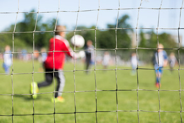 Goal net and blurred goalie