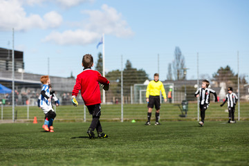 Young boy during soccer match