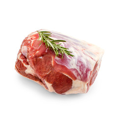 Raw lamb leg with rosemary twig