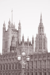 Fototapeta na wymiar Houses of Parliament, London in Black and White Sepia, Tone