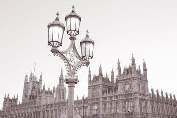 Fototapeta na wymiar Lamppost and Houses of Parliament, London, UK