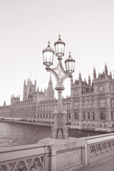 Houses of Parliament and Lamppost in Black and White Sepia Tone