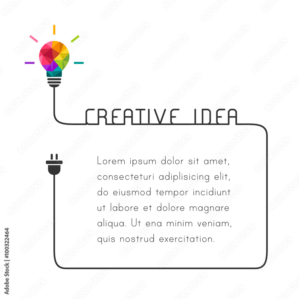 Poster creative idea concept with text frame and colorful lightbulb