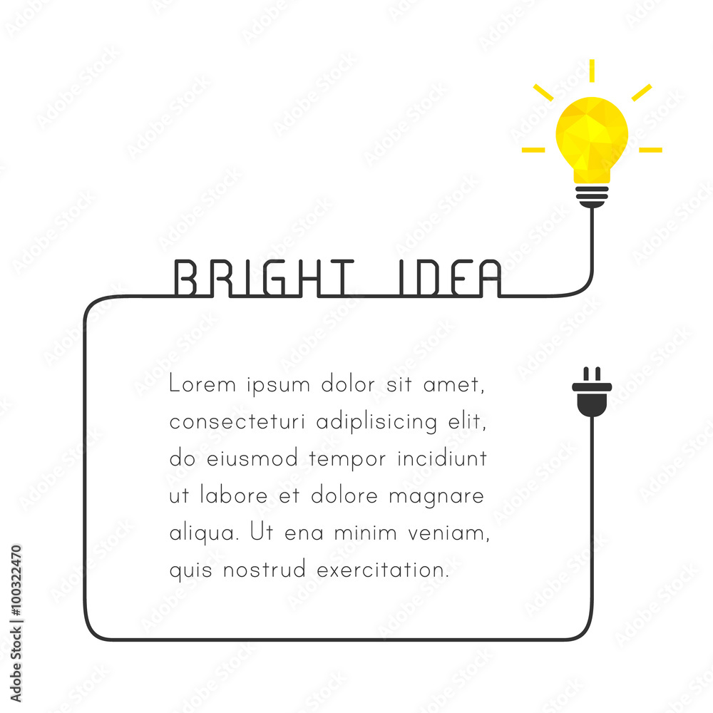 Poster bright idea concept with text box and shining lightbulb