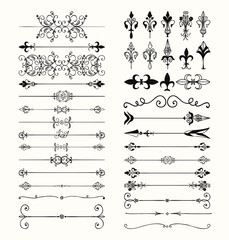 Vector Black Hand Drawn Dividers, Arrows, Swirls