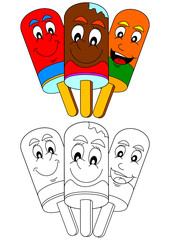 Smiling colorful ice lollies as a coloring book for little kids - vector svg